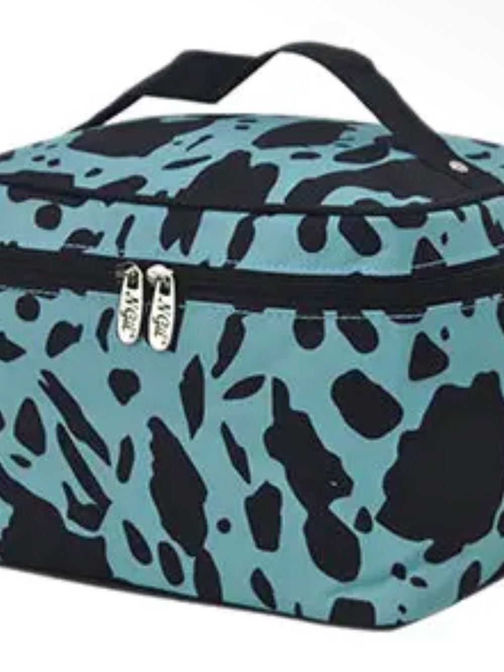 Turquoise Black Cowprint Cosmetic Bag Set - Matching Travel Organizer - Picture 7 of 10